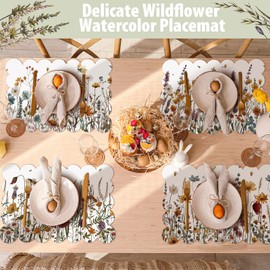 Gandeer Summer Flower Placemats Set of 6, 12 x 17 Inch Yellow Flora Table Mats Waterproof Anniversary Table Place Mats for Summer Indoor Outdoor Holiday Party Kitchen Dining Decoration