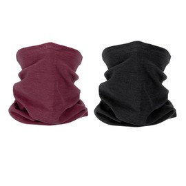 PATIKIL Winter Neck Warmer, 2 Pack Windproof Neck Gaiter Cold Weather Scarf Face Covering Ski Gaiter for Men Women, Black, Burgundy