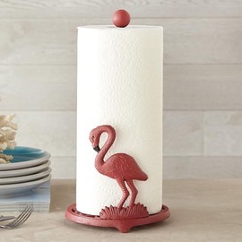 BLACK FOREST DECOR Pink Flamingo Paper Towel Holder, Iron, 6 7/10" Dia. x 13" H