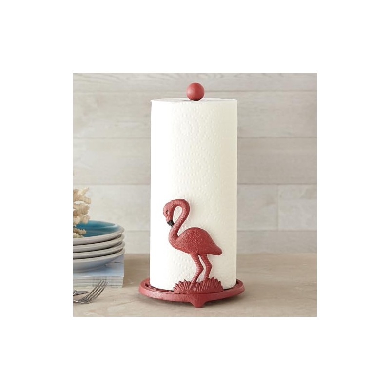 BLACK FOREST DECOR Pink Flamingo Paper Towel Holder, Iron, 6