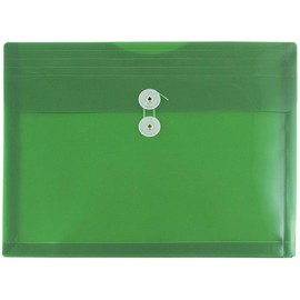 JAM PAPER Plastic Envelopes with Button & String Tie Closure - Letter Booklet - 9 3/4 x 13 - Green - 3/Pack