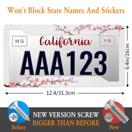 Beautiful Cherry Blossom License Plate Frames Floral Universal Aluminum Accessories Cars Decor with 4 Holes and Screws Fits, USA Canada Vehicle Standard 2 Pack 12.3 x 6.3inches