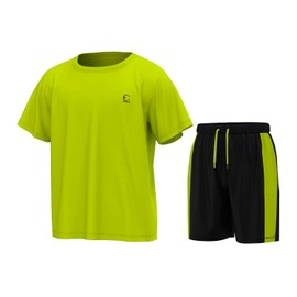 Essenclo Boys Athletic Shorts and Performance T-Shirt Crew Neck Boy Clothes Set, Summer Kids Outfit Size 3-16 (2 Pcs Set) - E1002 - Lime Green - 9-10