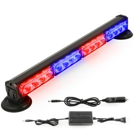 BooYu 19" Red/Blue Police Emergency Strobe Lights Bar for Trucks/Vehicle/Car, Portable Mini Roof Top Plow Hazard Flash Beacon Warning Light w/Magnetic Base