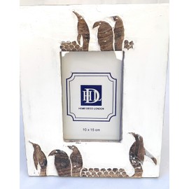 Rustic Wooden Photo Frame Holds 10x15cm/6 x 4inch Picture in Natural Mango Wood Ideal for Weddings Birthday Anniversaries (Carved Penguins)