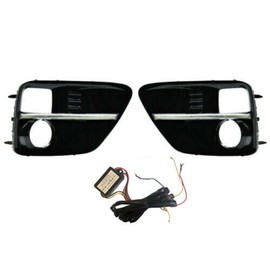 YLT AUTO Fit 2015 2016 2017 for Subaru WRX/WRX STI Fog Light Cover Assembly Black Bezel + White LED DRL A Pair of LH+RH Replacement Kit with Wiring Front Bumper Fog lamp