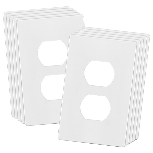 ENERLITES Screwless Duplex Wall Plates, Child Safe Receptacle Outlet Covers, Size 1-Gang 4.68"x 2.93",Unbreakable Polycarbonate Thermoplastic,SI8821-W-10PCS,Glossy, White, 10 Count (Pack of 1)