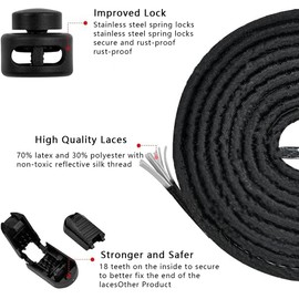 Tieless Elastic Shoe Laces - Black Shoe Laces for Women and Men, Durable Elastic Shoe Laces for Sneakers