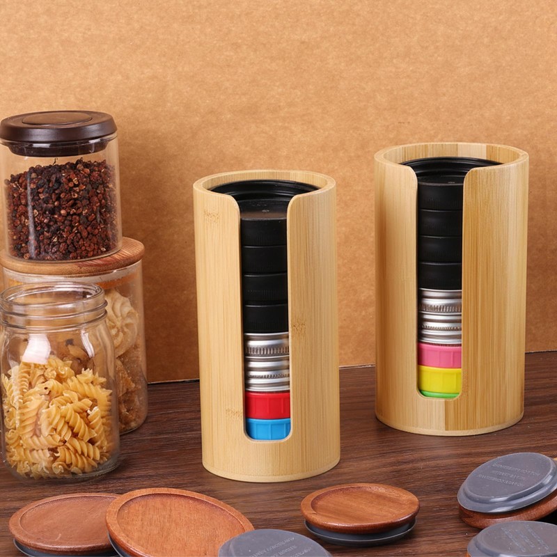 AFOROEOA 2 Pack Bamboo Mason Jar Lid Organizer - Vertical