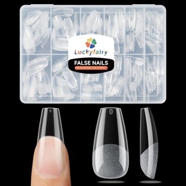 Luckyfairy Medium Gel x Coffin Nail Tips, 240pcs Soft Gel Pre-Shaped Acrylic Fake Nails, Half Matte Full Cover Clear Press on Flase Nail Tips for Extension Nail Manicure Home DIY 12 Sizes Gelly Tips
