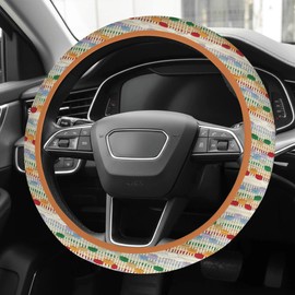 Boho Steering Wheel Cover for Women, Colorful Cute Woven Cloth, 15 Inch