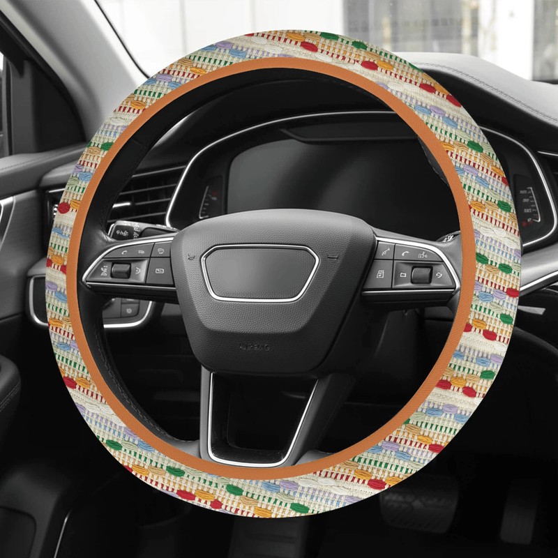 Boho Steering Wheel Cover for Women, Colorful Cute Woven Cloth,