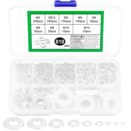 810 Pcs Nylon Washers, White Plastic Washers Plastic Spacers, Assorted Washers, Flat O Ring Washers Assortment, Round Washers for Screws Bolts Plumbing Repair, M2 M2.5 M3 M4 M5 M6 M8 M10 M12 Washers