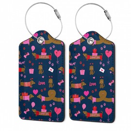2Pcs Luggage Tag for Suitcase Dachshund Lovers Cute Suitcase Tag with Privacy Flap & Name ID Label & Metal Loop,Travel Bag Luggage Tags for Women