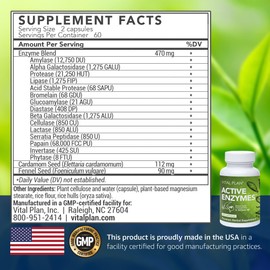 Vital Plan Active Enzymes Supplement by Dr. Bill Rawls - Digestive Enzymes for Gut Health & Digestion - Protease, Bromelain, Lactase, Amylase & Lipase (120 Capsules)