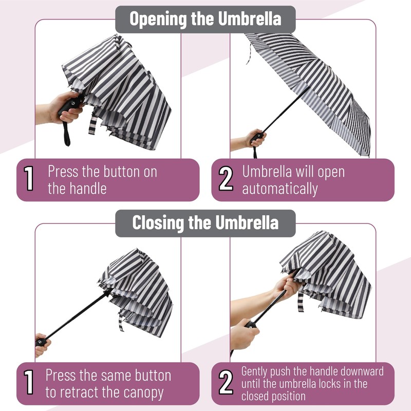 Mr. Pen Windproof Travel Umbrella - Zebra Stripes, Automatic, Compact,