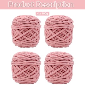 4 x 100g Knitting Wool Yarn Solid Color Knitting Yarn for Crochet for Yarn Projects Making DIY Crafts Scarves Hats Handmade Bags Blankets Sweaters (Leather Pink)