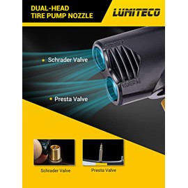 LUMITECO Locking Presta Schrader Air Chuck for Bike Tire, Dual Head Pump Nozzle with 1/4" F-NPT Quick Connect for Tire Inflator, Presta&Schrader Valve Adapter w/Air Release Nob for Bicycle Floor Pump