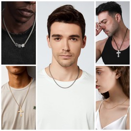 Garysiom 3 Pcs Chain Necklace for Men, 4mm Stainless Steel Gold Black and Silver Wheat Chains for Men Boys Jewelry Gift, 20 Inches