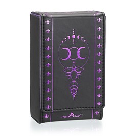 BTSKY PU Leather Tarot Cards Case Moon Design Tarot Card Holder Tarot Organizer Storage Box Playing Cards Protective Case（Black Purple, 3.2 x 1.8 x 5.3 inches）