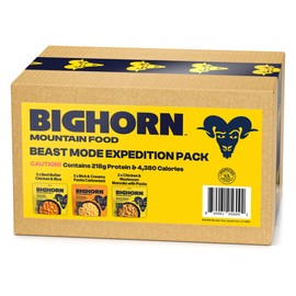 BIGHORN Mountain Food - Beast Mode Expedition Pack - contains 6 pouches | 12 servings | 218g Protein | 4,380 Calories – premium freeze dried meals for backpacking food - includes two each of: 2 x The Best Butter Chicken & Rice | 2 x Rich & Creamy Pasta Carbonara with Rotelle | 2 x Chicken & Mushroom Marsala with Tagliatelle