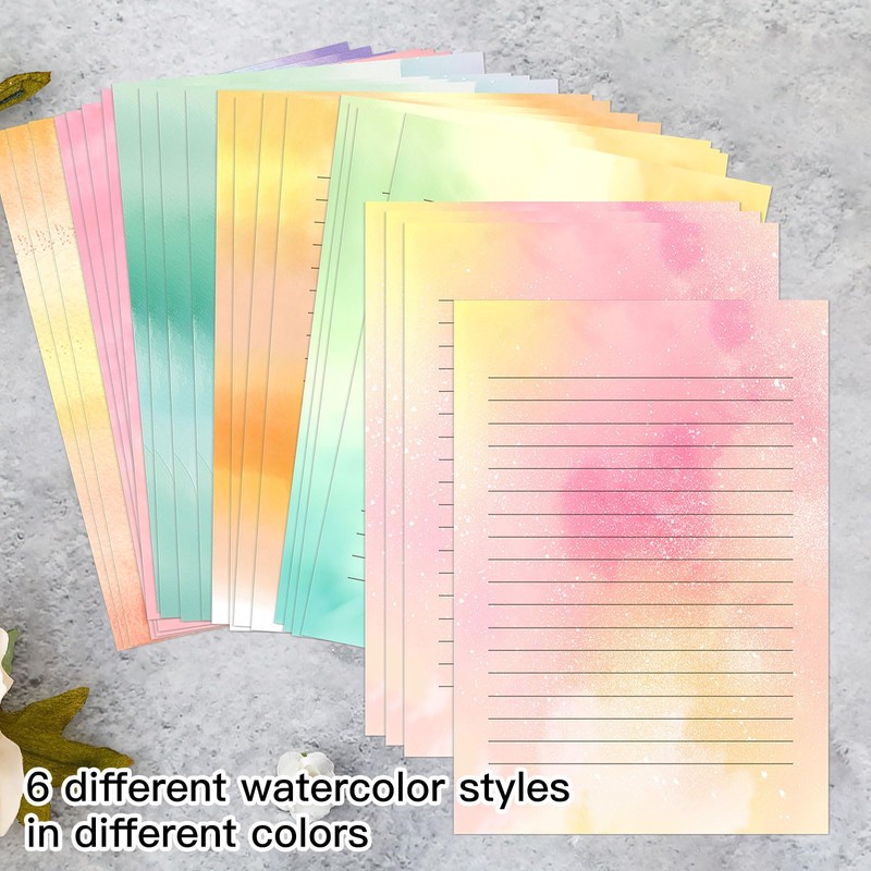 KSIWRE Watercolor Stationary Letter and Envelopes, 24 Lined Writing Paper