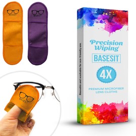 Basesit Eyeglass Cleaner Cloth 4 Pack, Eye Glasses Cleaner Wipes, Lens Cleaner, Anti-Scratch, Screen Cleaning Cloth, Eyeglass Cleaning Cloth, Lens Cloth, Eye Glasses Cleaner Cloth (Orange/Purple)