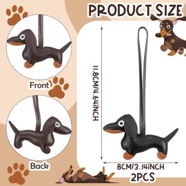 Pack of 2 Key Chains Dachshund, Puppy Dog Bag Pendant, Leather Lucky Charm Dachshund Keychain, Key Ring Dog, Leather Animal Keyring, Dachshund Decoration, Dachshund Gifts, for Women Men, brown