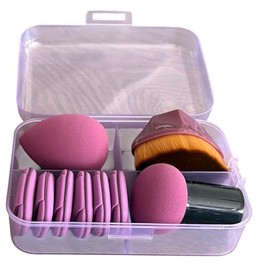 Set de 9 Esponjas de Maquillaje con Caja, Incluye 1 Cepillo, 1 Esponjas grande, 6 esponjas pequeñas, 1 esponja con mango + 1 set de aretes gratis. Col