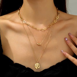 ANDKISS Layered Choker Necklaces for Women - Dainty Necklace 14k Gold Plated Choker Necklace Simple Gold Charm Jewelry For Women
