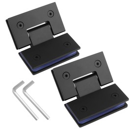 135 Degree Glass Shower Door Hinges, Heavy Duty Frameless Glass Door Hinges Replacement Parts with Mounting Hardware, Stainless Steel Bathroom Gate Clamp for 3/8” to 1/2”Glass, Black