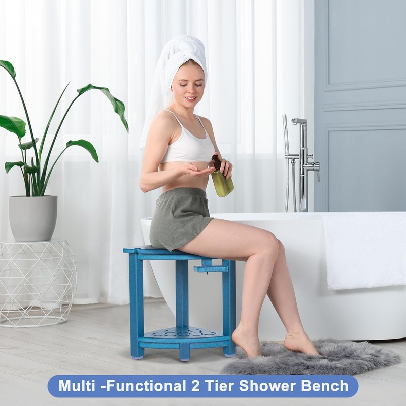 nalone Corner Shower Stool, HDPE Shower Bench for Inside Shower,