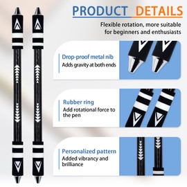 YITOBA 2 Pack Spinning Pen, 8.4 Inch Weighted Fidget Pens for Adults with Metal Bead, Anti Slip Gaming Flying Spinner Mod for Beginner to Relieve Stress, No Refill(Black)