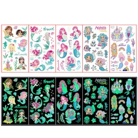 NETFEN Luminous Mermaid Temporary Tattoos Waterproof Fake Tattoos Stickers for Kids Children Boys Girls Beach Pool Party Gifts Bag Fillers Birthday Party Favour Supplies School Prizes Rewards (110PCS)