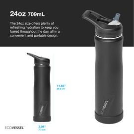 EcoVessel SUMMIT, botella de agua de acero inoxidable aislada con popote y asa, tapa superior abatible con botella de silicona, botella de agua de metal, 24 onzas (Strom de invierno)