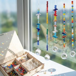RUBY Sun Catcher Crystal Craft Set in Wooden Box Set - DIY Window Decoration with Crystal Balls, Beads & Accessories for at least 12 Pendants, Children's Birthday Crafts, Window Decoration, Light