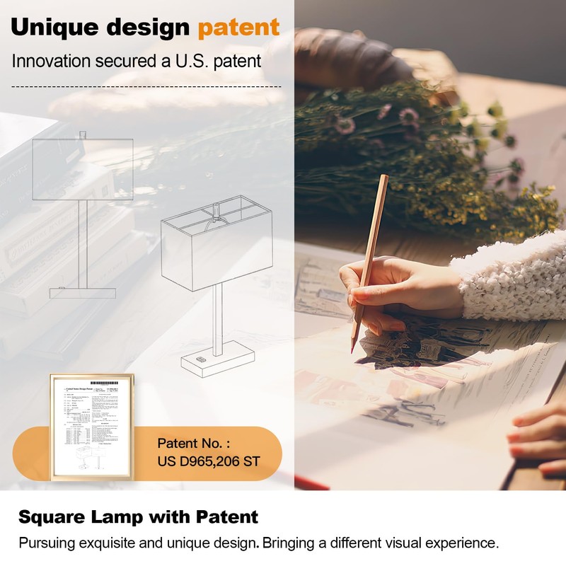 21" Touch Bedside lamps with 2 USB & AC Outlets,