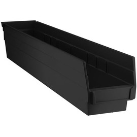 Glownary Black Polypropylene Shelf Bins, 23 5/8 x 4 1/8 x 4 Inches, with Label Holder, Industrial Storage Containers for 24-Inch Shelving, 16 Pack