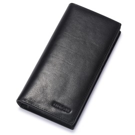 HISCOW Bifold Long Wallet with 15 Credit Card Slots - Italian Calfskin, Black Vegetable-Tanned Leather, 6.97"H x 3.5"W x 0.98"D, Italian Style