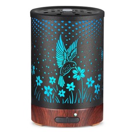Metal Essential Oils Diffuser 150ML Aromatherapy Diffuser Cool Mist Humidifier with 7 Colors Lights Waterless Auto Off Air Diffusers as Gifts for Moms Women Girls (Flowers and Hummingbirds)