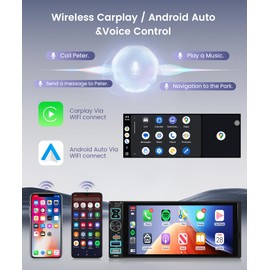 Single Din Car Stereo Wireless Carplay Android Auto, 6.8 Inch IPS Touch Screen, Car Radio Stereo with Backup Camera Mirror Link Bluetooth Handsfree FM EQ SWC USB &Type-C