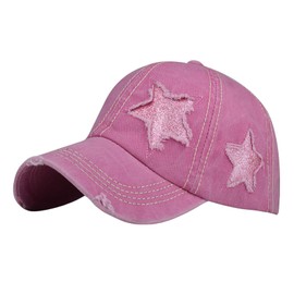 kanaelun Cap, Hat, One Size, Women's Star Pattern, Star Ponytail, Adjustable, 100% Cotton, Pink, Free size