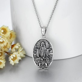 PROESS Santa Muerte Necklace 925 Sterling Sliver Grim Reaper Necklace Angel of Death Pendant Santa Muerte Jewelry Gifts for Christmas Birthday for Women Men