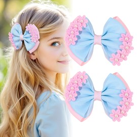 Winmany 2 Pieces Toddler Girls Hair Clips Baby Cute Flower Bows Hair Pins Crocodile Clips Hair Accessories for Girls (Blue)