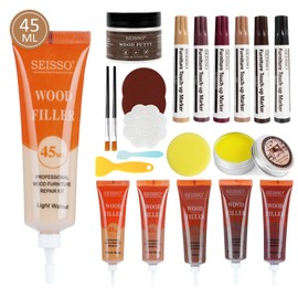 SEISSO 45 ml laminate repair kit, 22 pieces furniture repair kit, wood repair pen set, furniture repair kit set for scratches, cracks, stains, holes, cabinet, stairs, etc