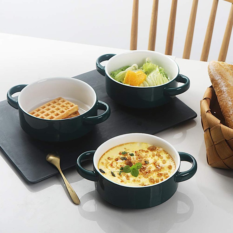 Sweejar Ceramic Soup Bowls with Double Handles, 20 Oz Stacked