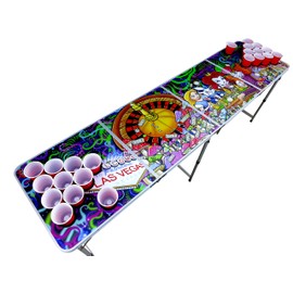 Alice in Las Vegas Psychedelic Poker Pong Table with Cup Holes and Hole Covers