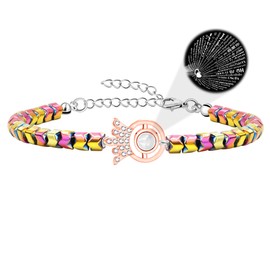 Uloveido Projection 100 Languages I Love You Crown Bracelets for Women, Hematite Rainbow Healing Energy Jewelry, Anniversay Birthday Valentine's Day Mother's Day Chritmas Gifts for Her, Medium,