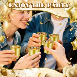 Dualshine 100 Pack 2oz Gold Graduation Plastic Shot Glasses Disposable, Mini Disposable Shot Cups for Parties Weddings Beer Taste Serving Snack Sample Tastings Barbecues Picnic