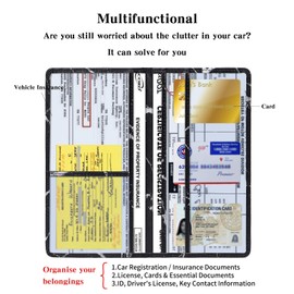 TILDOSAC Car Registration & Insurance Card Holder：Auto Glove Box Organizer Document Wallet Leather Manual Folder Vehicle Compartment License Case Truck Accessories for Women Men, Marble Balck, large,